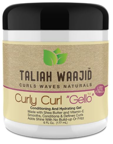 Taliah Waajid Curly Curl 'Gello' conditioning and hydrating gel for curly hair, with shea butter and vitamin E.