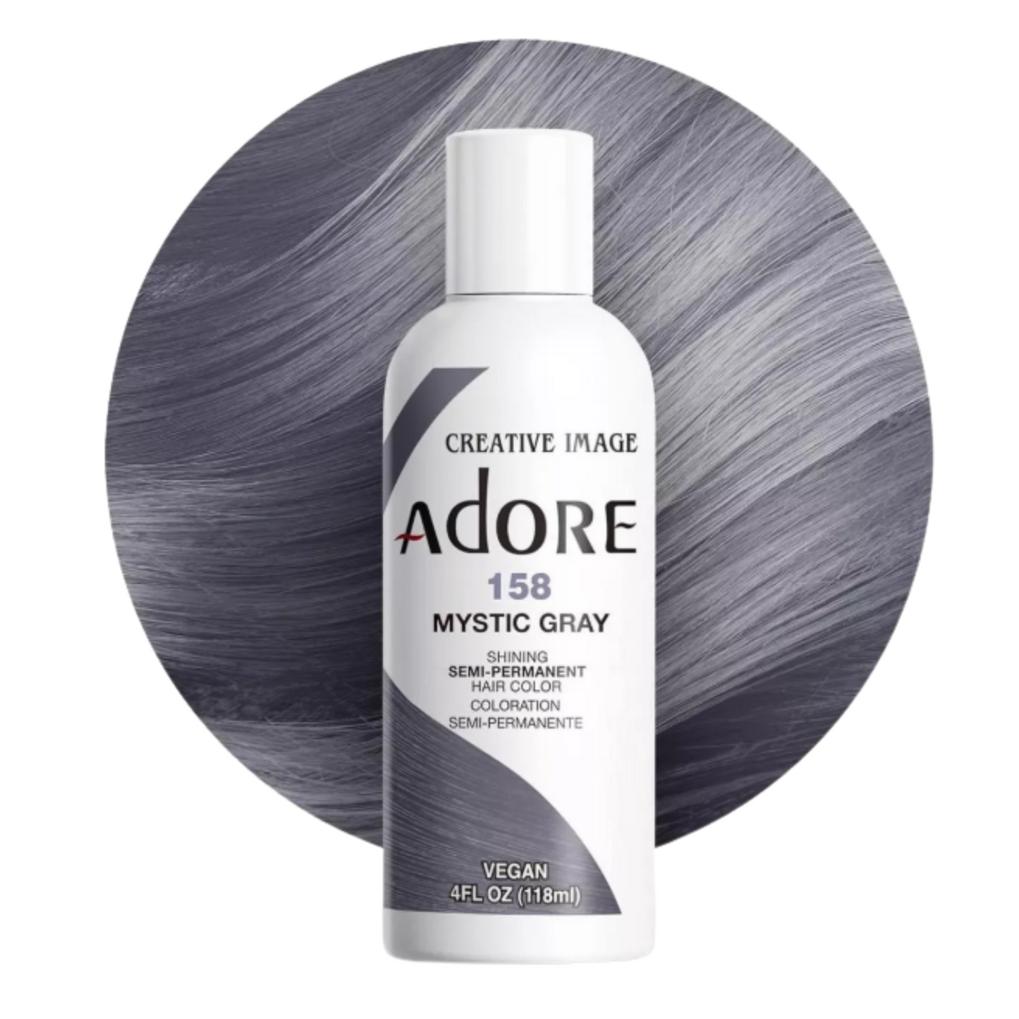 Adore 158 Mystic Gray 4oz semi-permanent hair dye product bottle