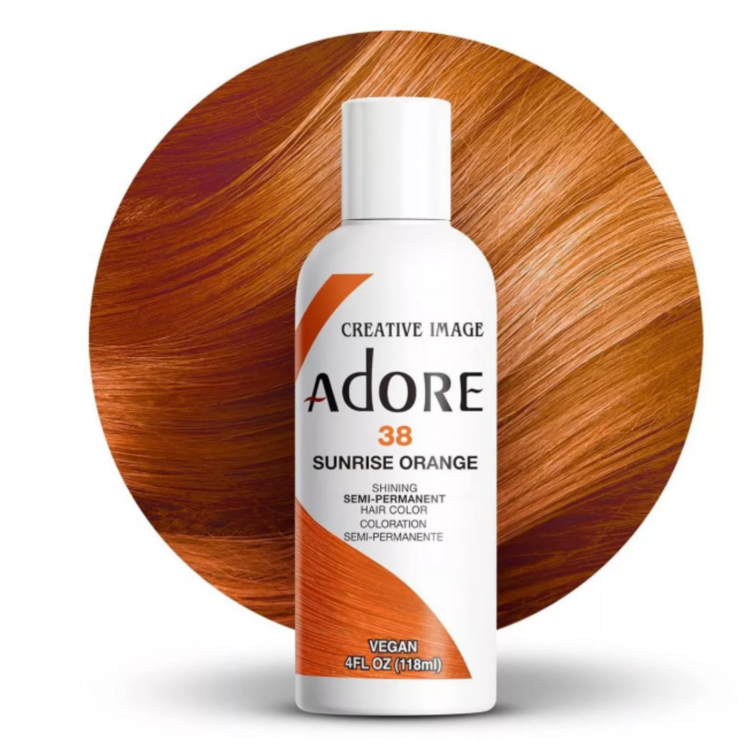 Adore 38 Sunrise Orange 4oz semi-permanent hair dye product bottle