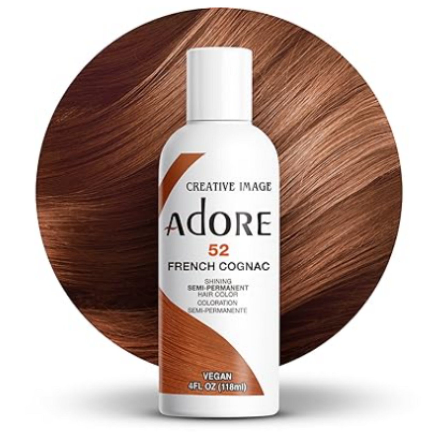 Adore 52 French Cognac 4oz semi-permanent hair dye product bottle