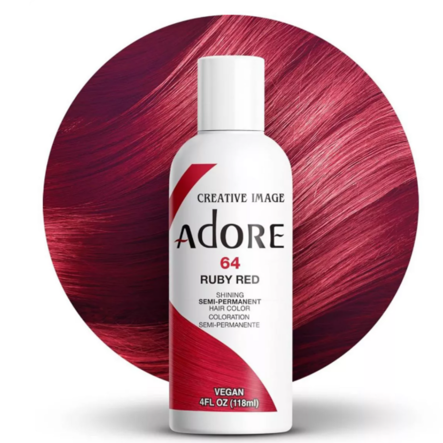 Adore 64 Ruby Red 4oz semi-permanent hair dye product bottle