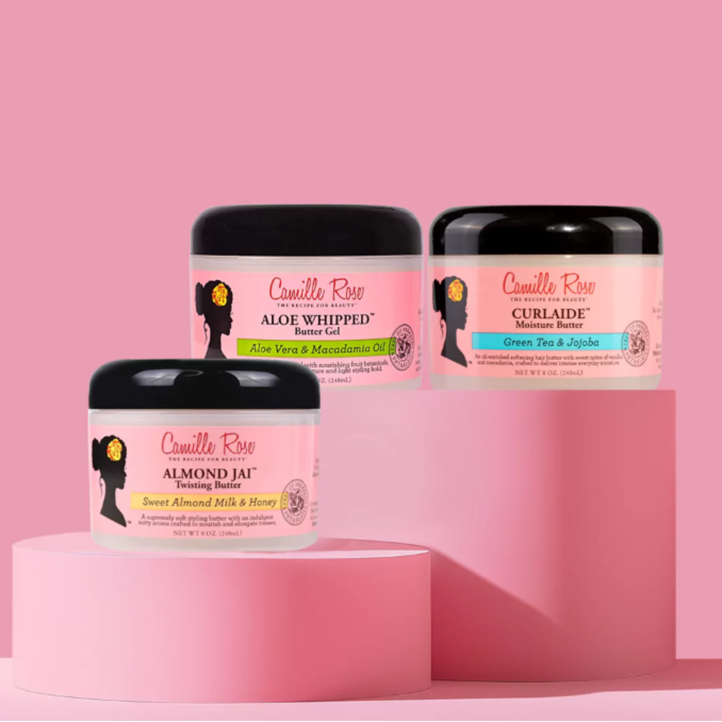 Camille Rose Moisture & Curl Bundle – Includes Curlaide, Aloe Whipped Butter Gel, and Almond Jai Twisting Butter for deep hydration, curl definition, and long-lasting hold.