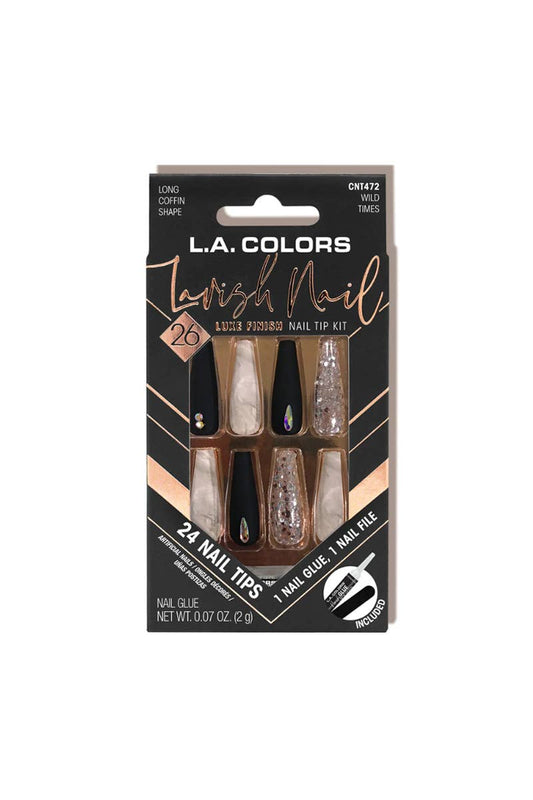 LA Colors WILD TIMES Long Coffin Nail Kit – 24 designer flex-tip nails with nail glue and file for easy application.