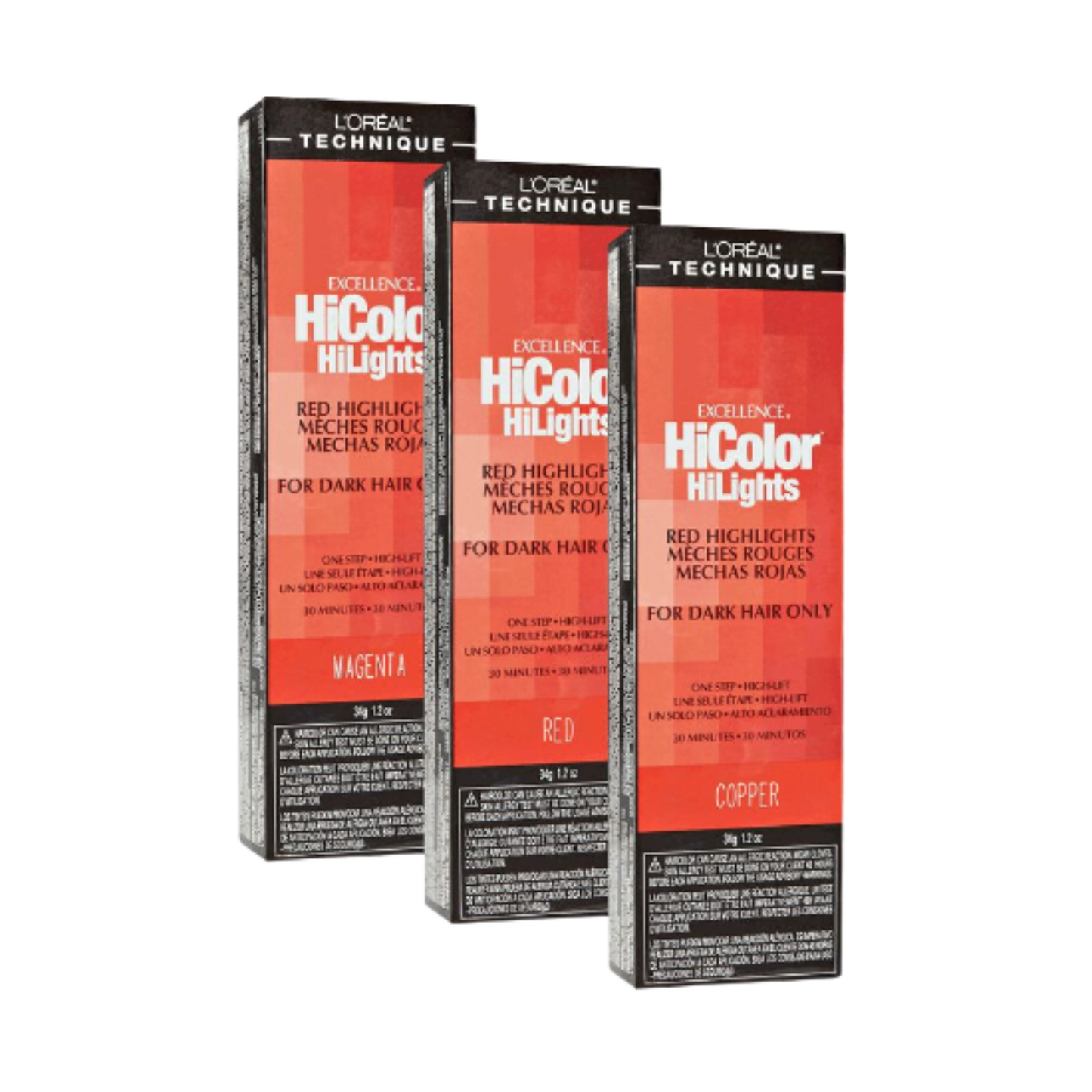 L'Oreal HiColor Red for bold, vibrant red hair color on dark bases.