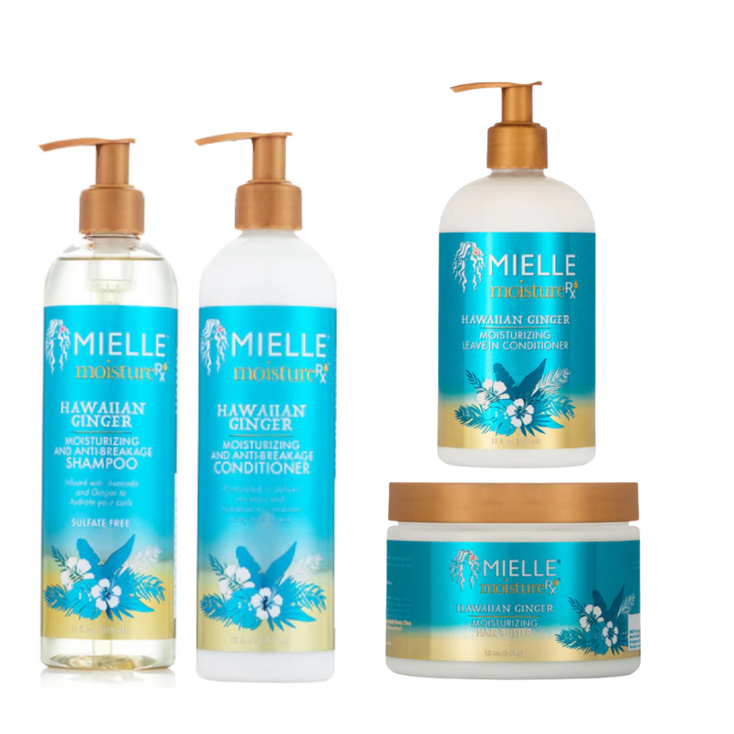 Mielle Moisture Rx Anti-Breakage Bundle – Includes Anti-Breakage Shampoo, Conditioner, Leave-In Conditioner, and Hair Butter for deep hydration and strength.