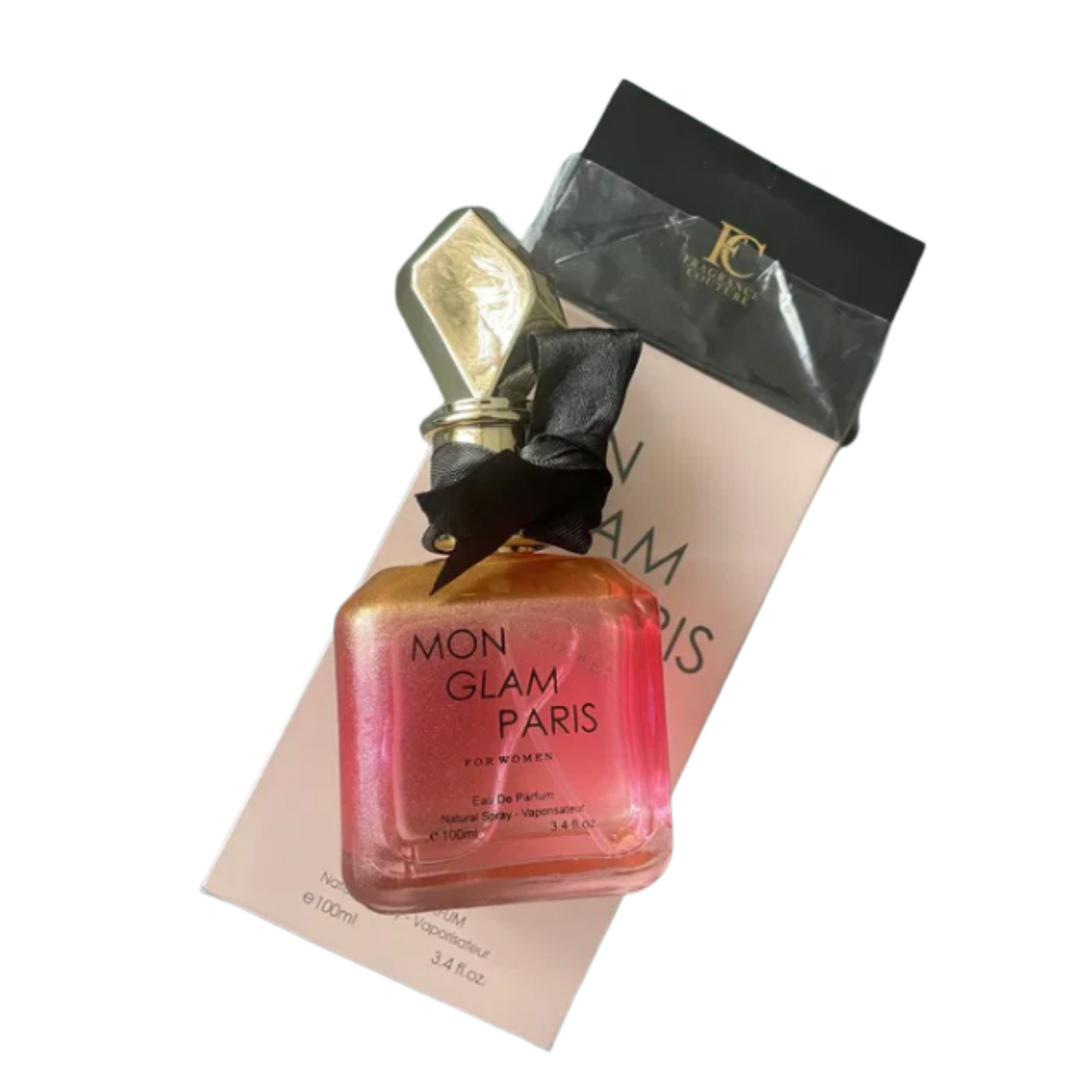 Bottle of Mon Glam Paris Perfume 3.4oz with elegant Parisian design