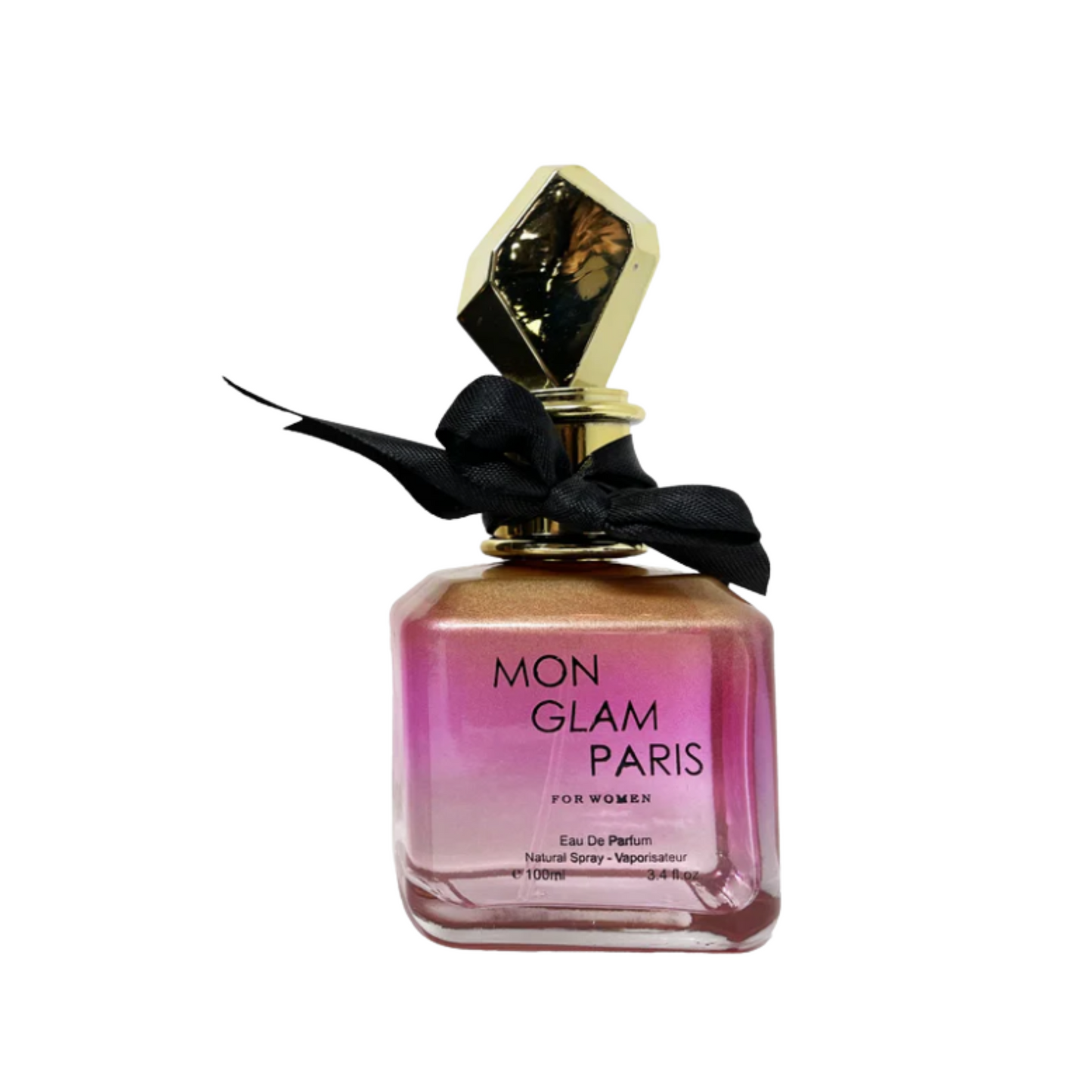 Bottle of Mon Glam Paris Perfume 3.4oz with elegant Parisian design