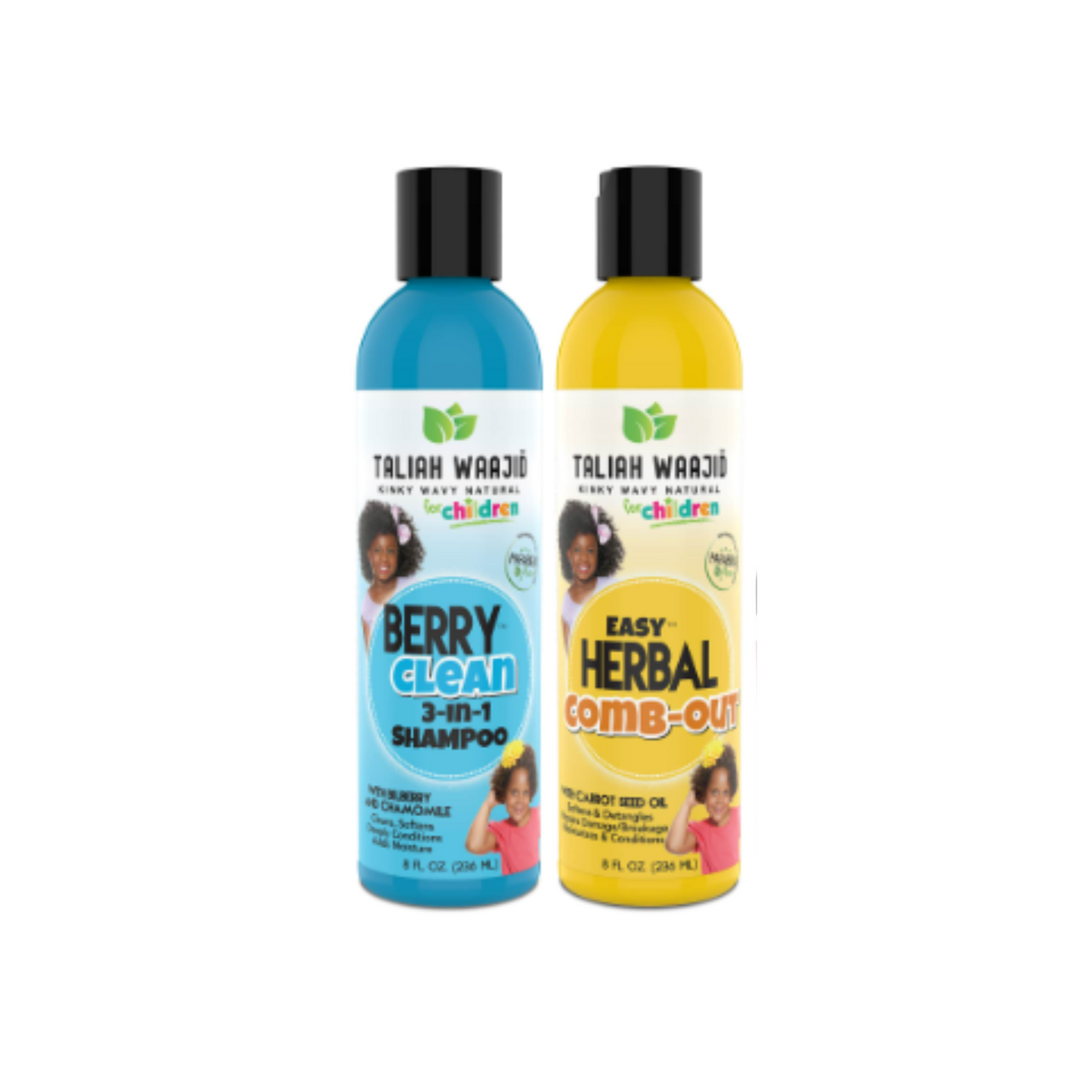 Taliah Waajid Kids Bundle – Includes Berry Clean 3-in-1 Shampoo and Easy Herbal Comb Out Conditioner for gentle cleansing, softening, and detangling.