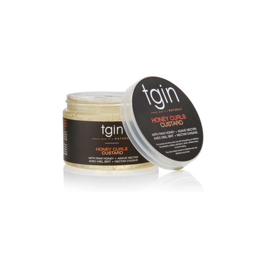 TGIN Honey Curls Custard – A rich styling custard infused with honey and aloe vera to define curls, control frizz, and provide lasting moisture and shine.