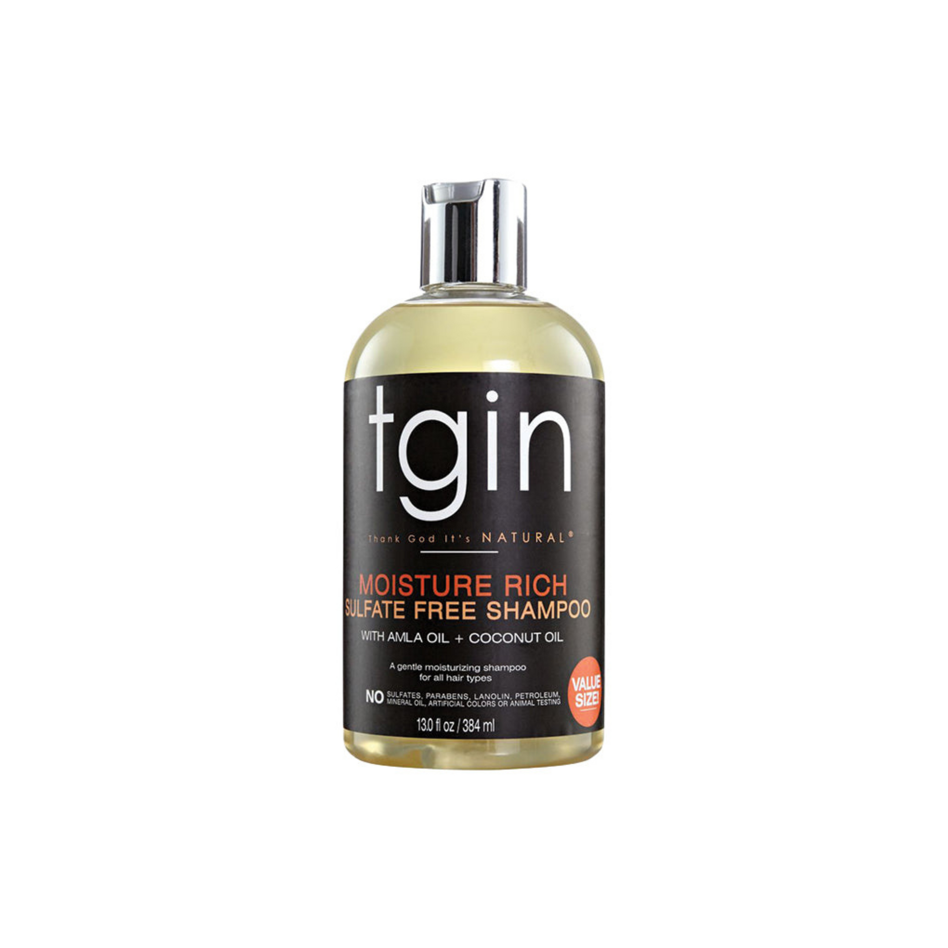 TGIN Moisture Rich Sulfate-Free Shampoo – A gentle, sulfate-free cleanser infused with aloe vera and coconut oil to cleanse and hydrate without stripping moisture.