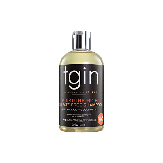 TGIN Moisture Rich Sulfate-Free Shampoo – A gentle, sulfate-free cleanser infused with aloe vera and coconut oil to cleanse and hydrate without stripping moisture.