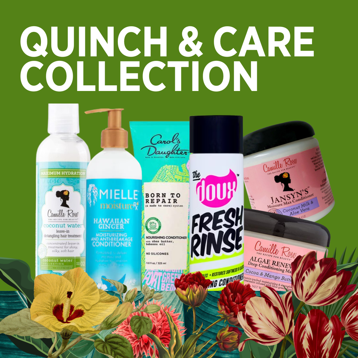Quench + Care Collection – A curated set of deep conditioners, leave-in creams, and moisture-rich treatments for textured and curly hair.
