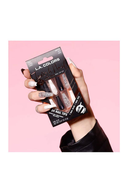 LA Colors WILD TIMES Long Coffin Nail Kit – 24 designer flex-tip nails with nail glue and file for easy application.
