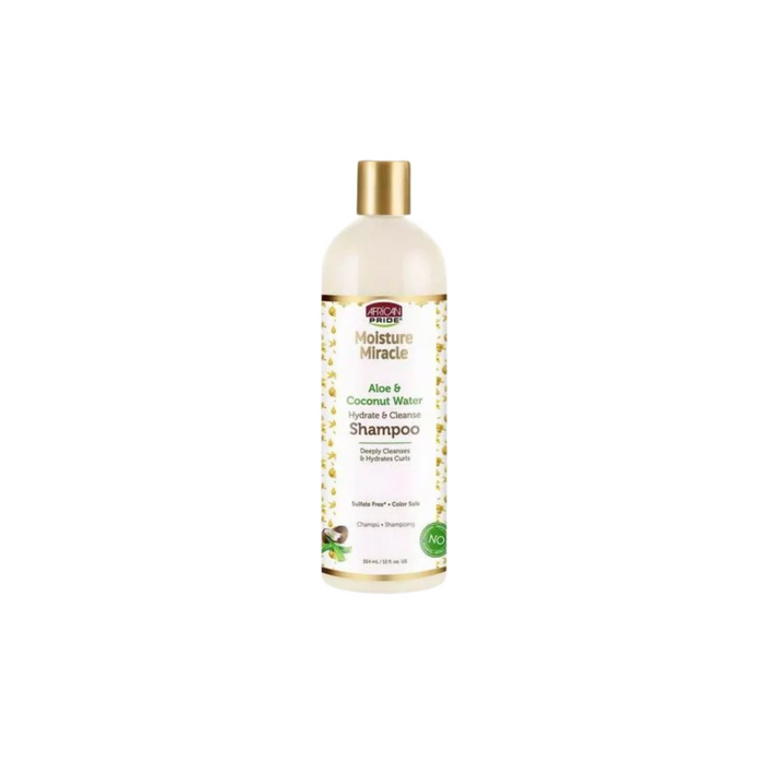 African Pride Moisturizing Miracle Aloe and Coconut Water Shampoo 12 oz bottle
