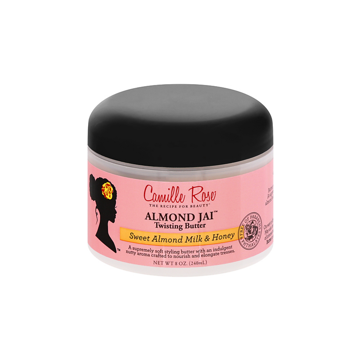 Camille Rose Almond Jai Twisting Butter – A moisture-rich styling butter infused with sweet almond oil and honey for defined, frizz-free twist-outs and braid-outs.
