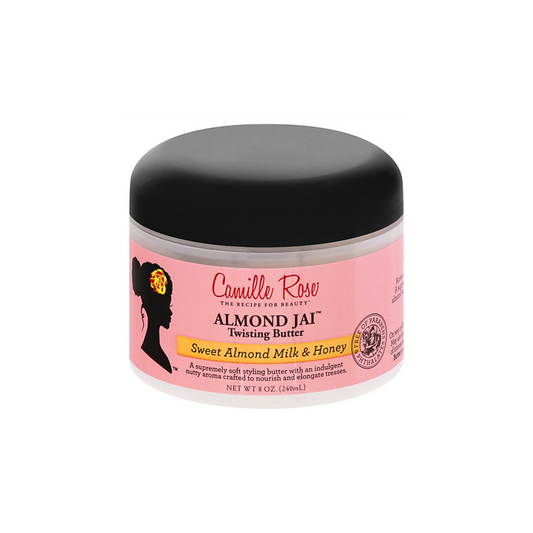 Camille Rose Almond Jai Twisting Butter – A moisture-rich styling butter infused with sweet almond oil and honey for defined, frizz-free twist-outs and braid-outs.