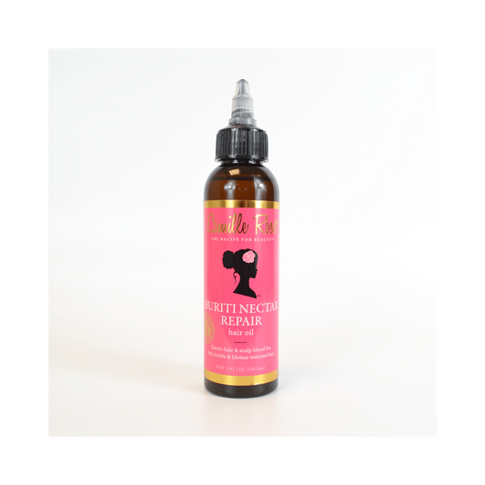 Camille Rose Buriti Nectar Repair Oil – A lightweight, nutrient-rich hair oil infused with buriti and castor oil to nourish, repair, and strengthen strands.