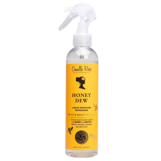 Camille Rose Honey Dew Liquid Moisture Refresher – A lightweight, honey-infused mist that hydrates, refreshes, and enhances curls while reducing frizz.