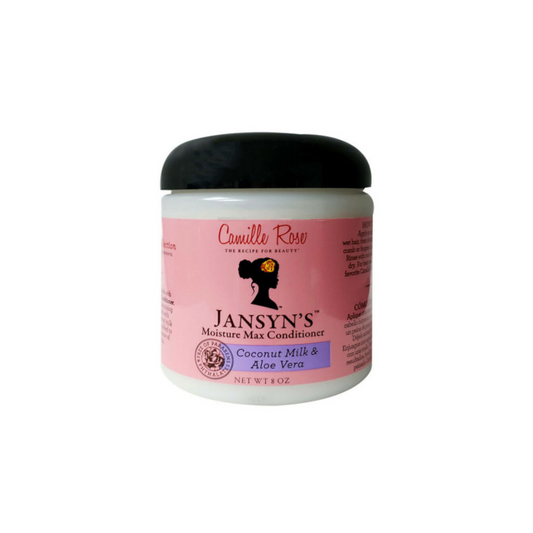 Camille Rose Jansyn's Moisture Max Conditioner – A deeply hydrating formula with coconut milk, aloe vera, and green tea to soften, detangle, and restore moisture.