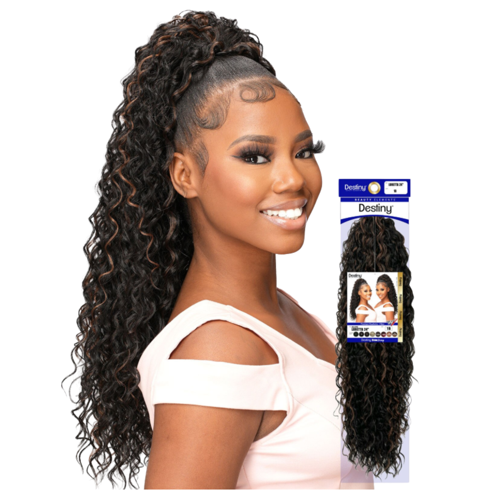 Destiny Loretta Drawstring Ponytail High Heat 24 inch sleek synthetic ponytail with natural finish
