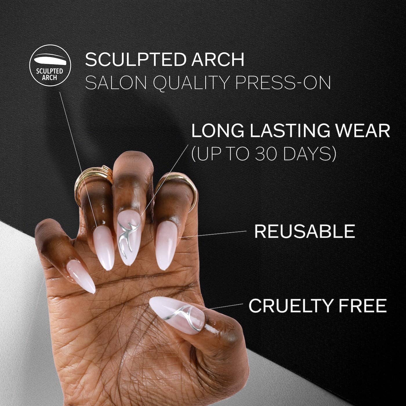 Inspired by NYC’s iconic skyline, the Empire Dreams Collection from Ebin features Art Deco press-ons in trendy styles like cat-eye gel, double ombré & more.