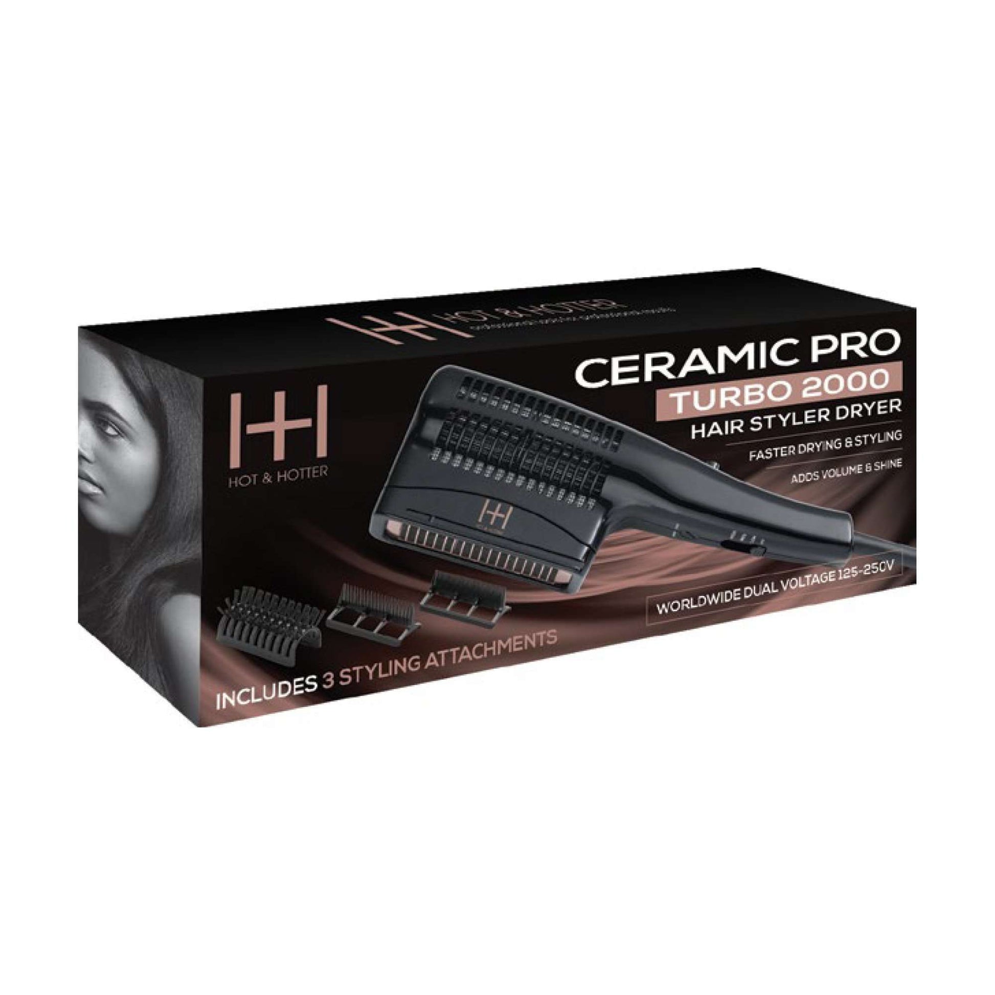 Hot & Hotter Ceramic Pro Turbo Hair Styler Dryer with ceramic technology and turbo airflow