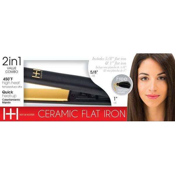 Hot & Hotter Gold Ceramic Flat Iron 2-in-1 Combo with full-size and travel-size flat irons