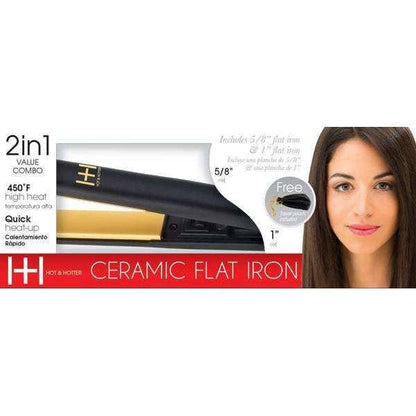 Hot & Hotter Gold Ceramic Flat Iron 2-in-1 Combo with full-size and travel-size flat irons