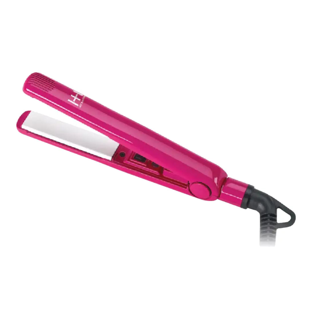 Hot & Hotter pink ceramic mini 5/8 inch flat iron with travel pouch