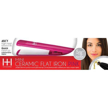 Hot & Hotter pink ceramic mini 5/8 inch flat iron with travel pouch