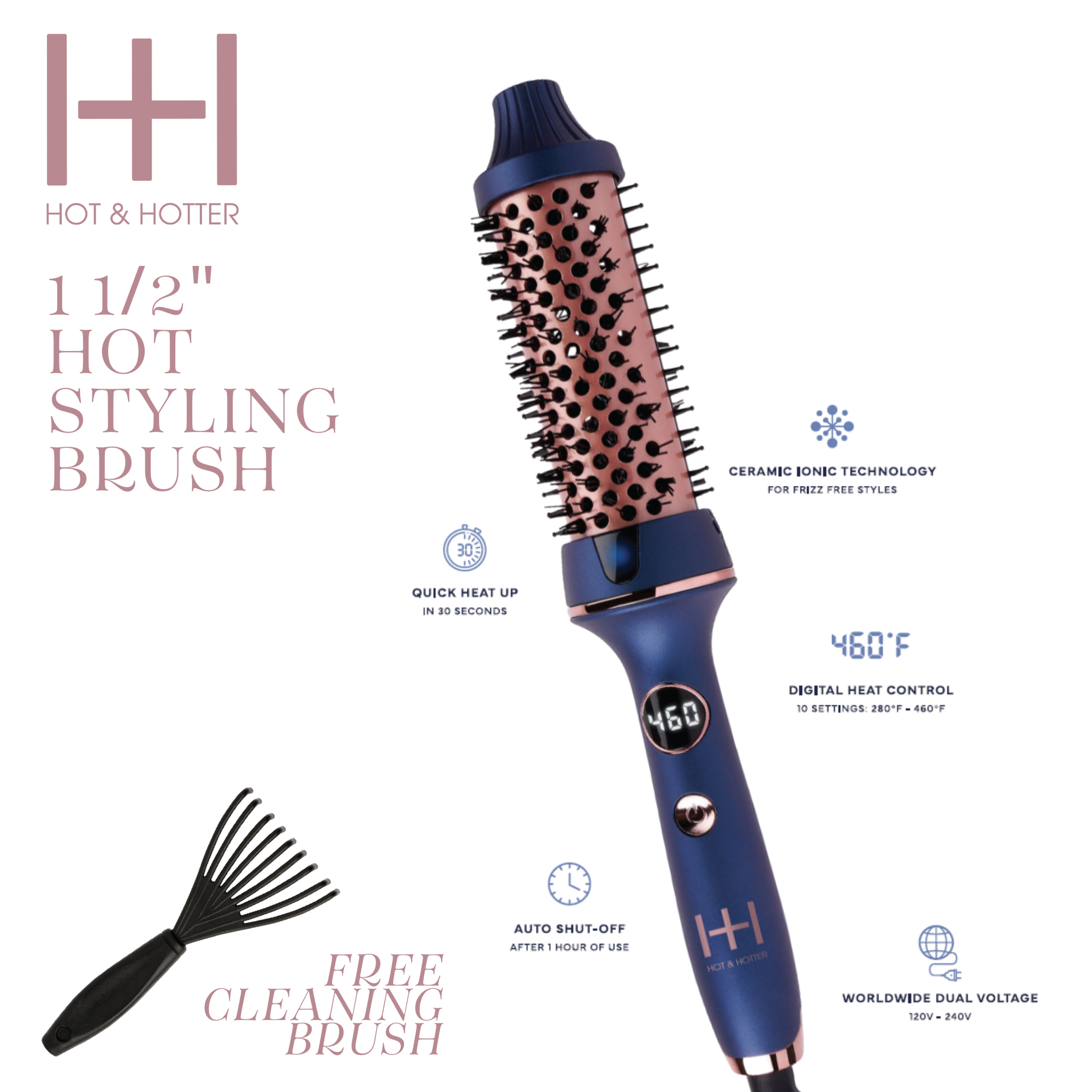 Hot & Hotter Tourmaline Ceramic Digital Hot Styling Brush with tourmaline barrel and digital heat settings