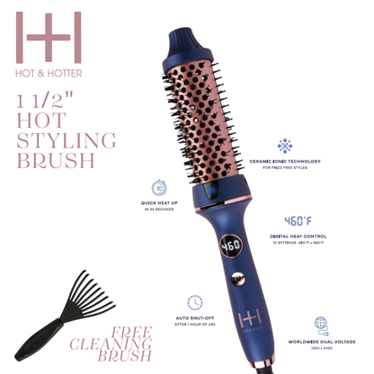 Hot & Hotter Tourmaline Ceramic Digital Hot Styling Brush with tourmaline barrel and digital heat settings