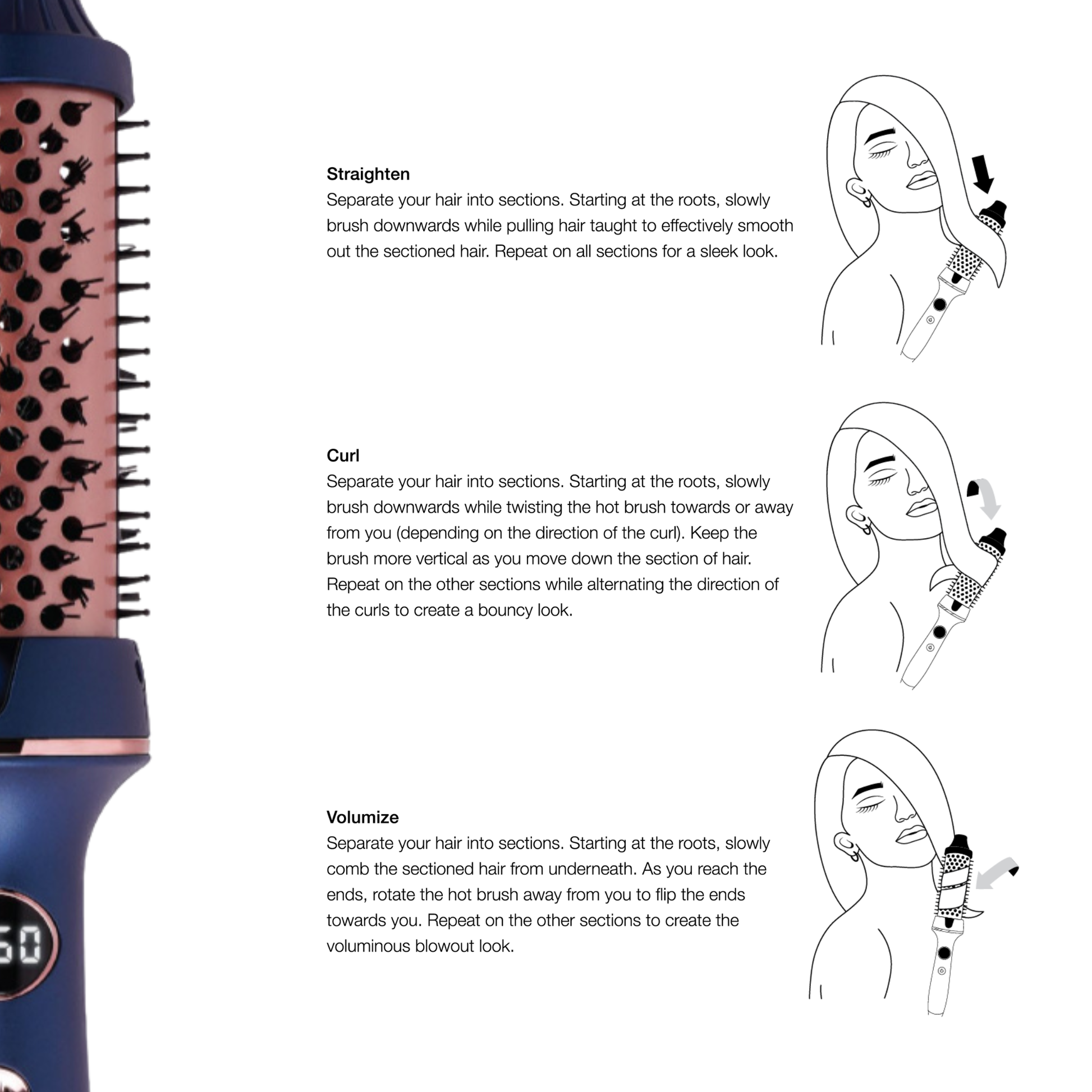 Hot & Hotter Tourmaline Ceramic Digital Hot Styling Brush with tourmaline barrel and digital heat settings 