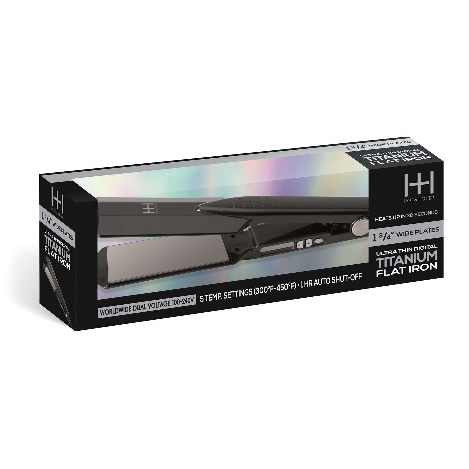 Hot & Hotter Ultra Thin Digital Titanium Flat Iron 1 3/4 Inch with titanium plates and digital heat settings