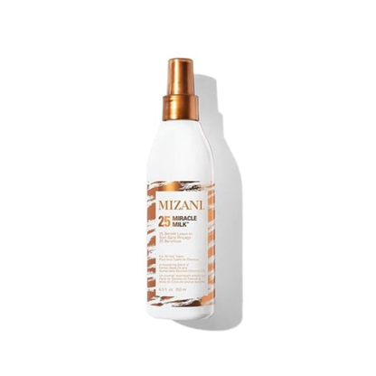 Mizani 25 Benefit Miracle Milk 8.5 oz leave-in conditioning spray bottle on a white background