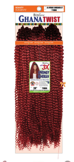 Realistic 3X Ghana Springy Bohemian 24-inch long curly braiding hair