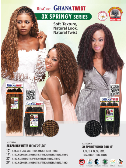Realistic 3X Ghana Springy Water Wave 24-inch long textured braiding hair