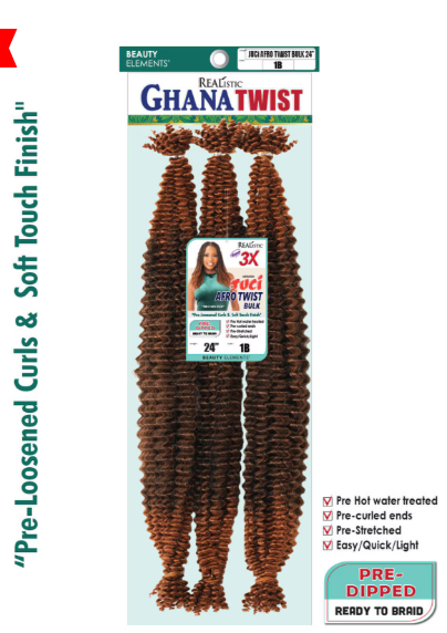 Shop Realistic 3X Ghana Twists JUCi Afro Twist at Youzuri Beauty Supply for full, textured Afro twists and beautifully defined protective styles.