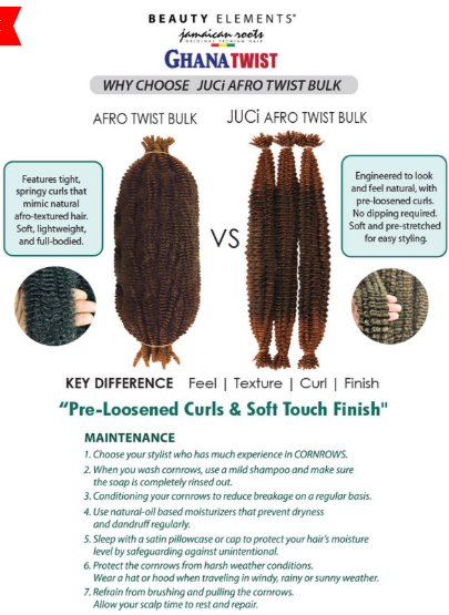 Shop Realistic 3X Ghana Twists JUCi Afro Twist at Youzuri Beauty Supply for full, textured Afro twists and beautifully defined protective styles.