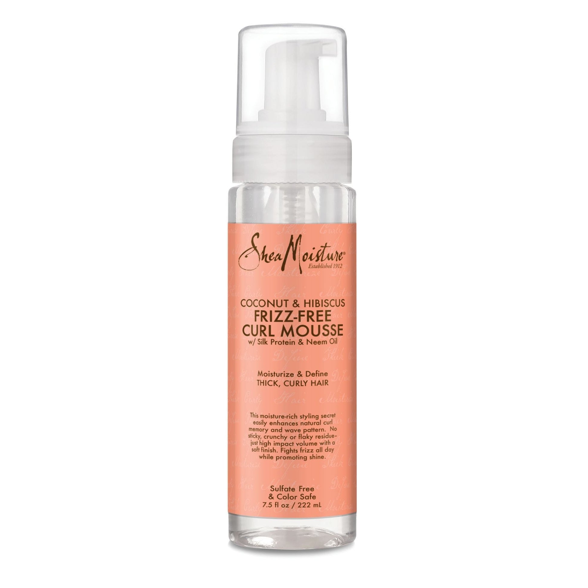 SheaMoisture Curl Mousse Coconut & Hibiscus Mousse 7.5 oz bottle.