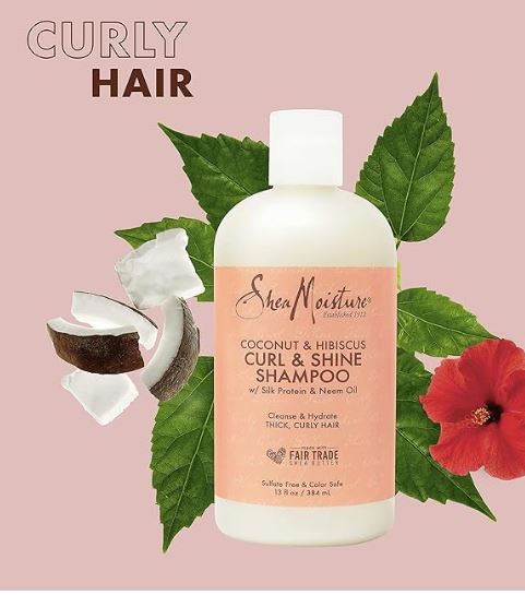 SheaMoisture Coconut & Hibiscus Curl & Shine Hair Shampoo 13oz bottle