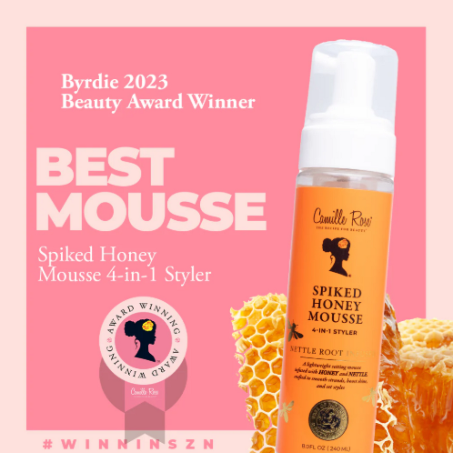 Camille Rose Spiked Honey Mousse 4-in-1 Styler – A lightweight, honey-infused styling mousse for defined, frizz-free curls with hydration and hold.