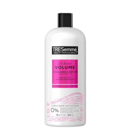 TRESemmé 24 Hour Volume Conditioner bottle featuring volumizing benefits for fine or flat hair.