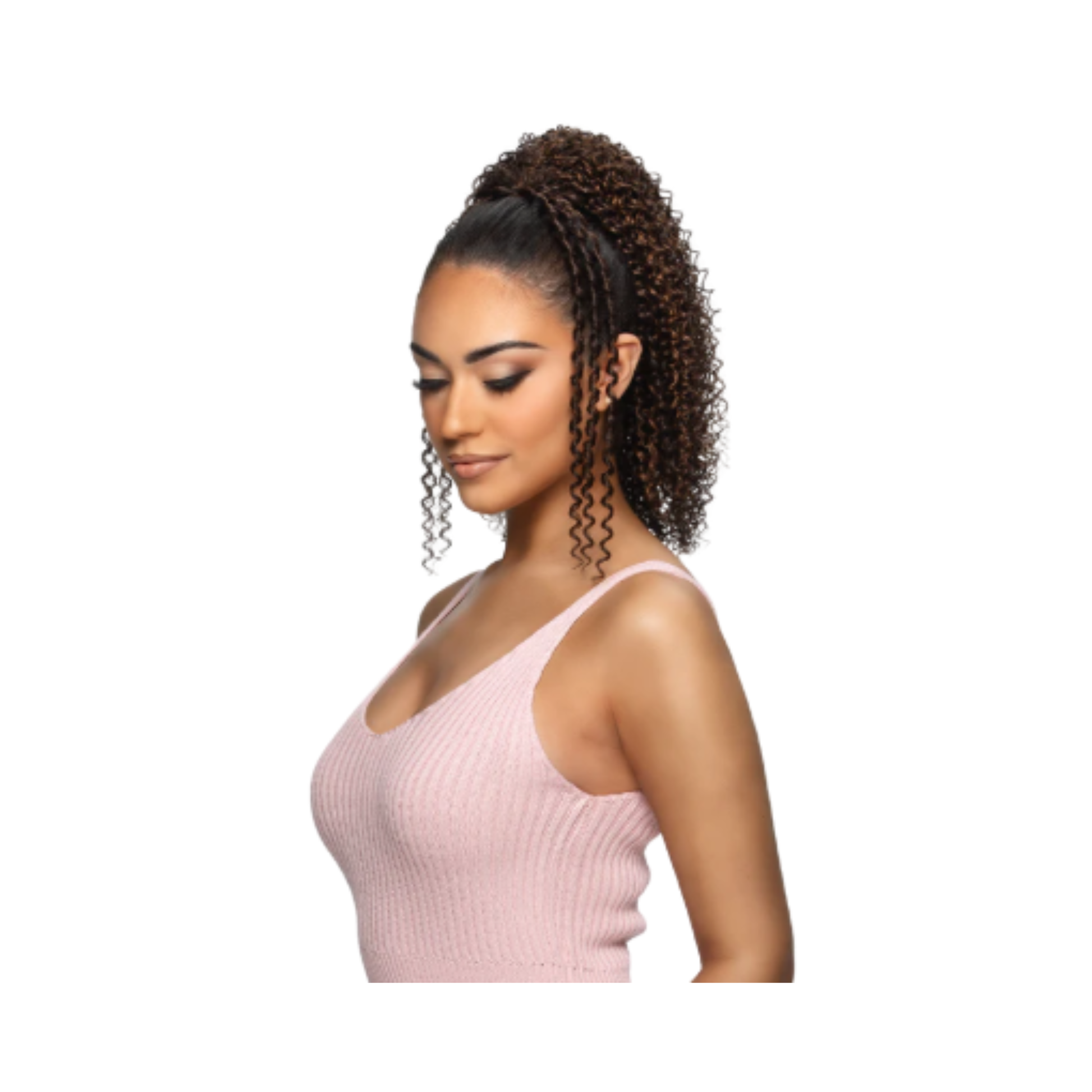 Vivica A. Fox Pocket Bun Collection PB-CORI 14 inch Cork Screw curl drawstring ponytail with tendril accents
