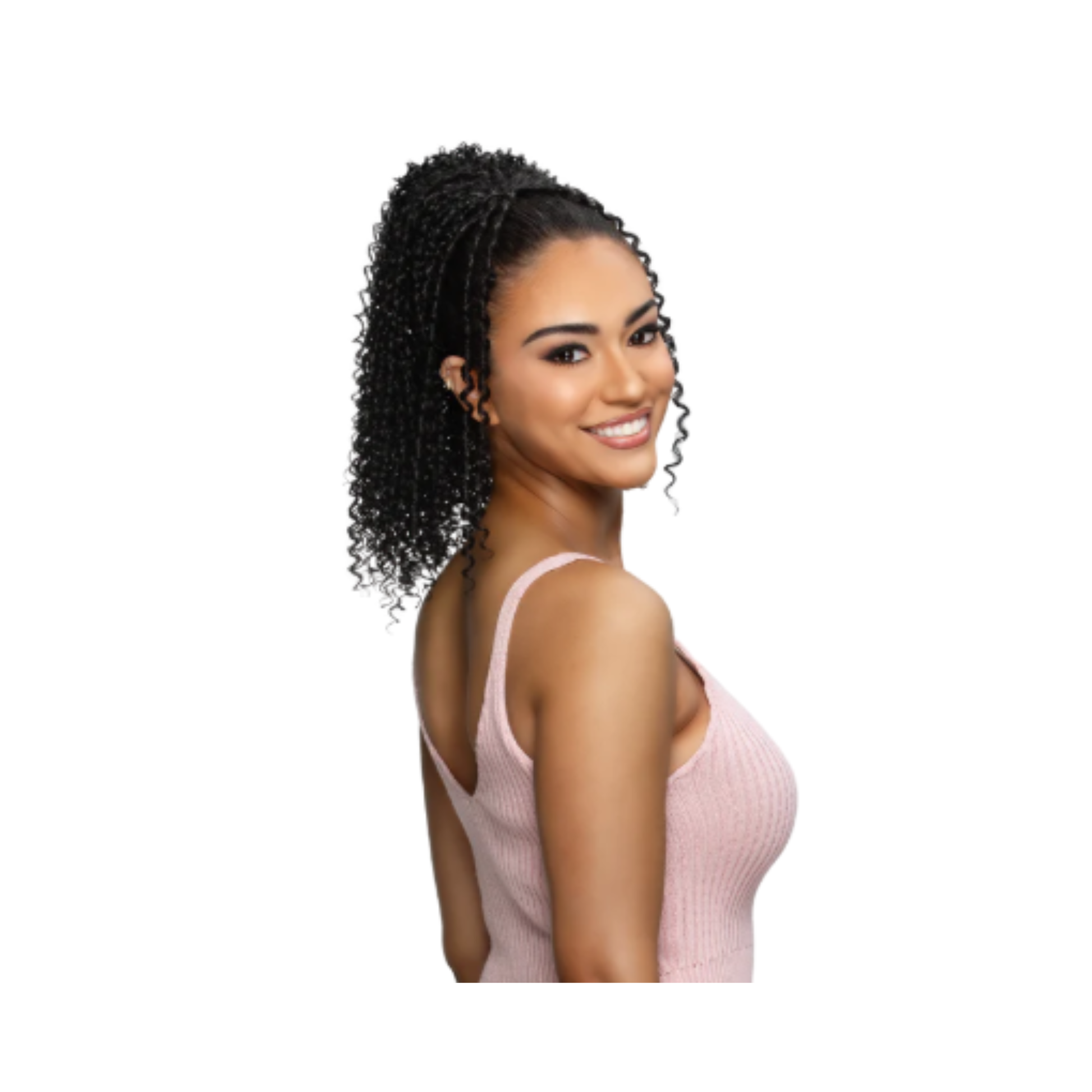 Vivica A. Fox Pocket Bun Collection PB-CORI 14 inch Cork Screw curl drawstring ponytail with tendril accents